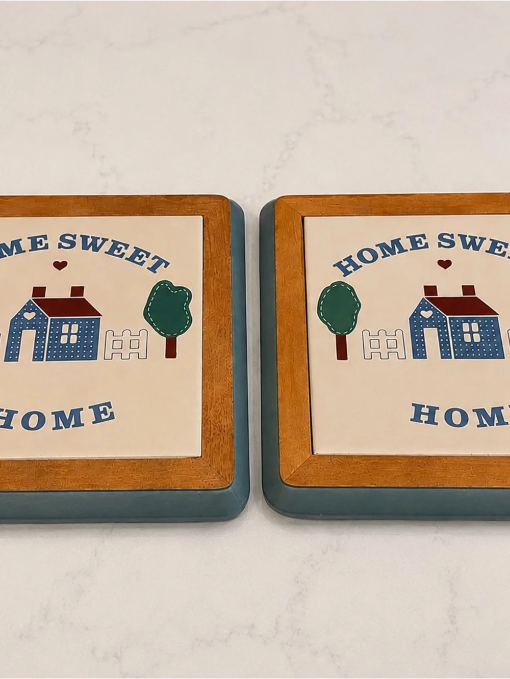 Set of 2 Vintage Home Sweet Home Ceramic Tile Trivets Wall Hangings Vintage